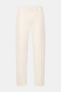 Dondup Baumwollhose 'Gaubert' offwhite, slim Fit, schmal geschnittene Wade, leicht elastisch, weicher Griff, frontale Ansicht mit Reißverschluss, Slide Button, französischen Taschen und Metall-Initial.