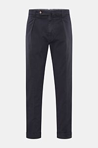 Berwich Chino 'Chiaia' navy, frontale Nahaufnahme, Baumwoll-Twill, Tapered Fit, knöchellang mit Saumaufschlag, Bundknöpfe, Taschen, glatter Griff.