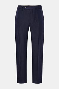 Front view of Berwich Linen trousers 'Chiaia' navy in pure linen with herringbone texture, tapered fit, French and jetted pockets, ankle length.

Description: The trousers 'Chiaia' in pure linen by BERWICH promise summery lightness – the material’s cla
