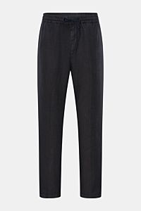 Frontansicht der Altea Leinen-Jogpants 'Mattia' dark navy, knöchellang, mit elastischem Bund, Tunnelzug, französischen Taschen und Gesäßtaschen mit Knopf.