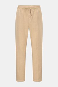 Beige Altea Leinen-Jogpants 'Mattia' in Frontansicht, knöchellang, elastischer Bund mit Tunnelzug, französische Taschen, weiches, leichtes Leinen.