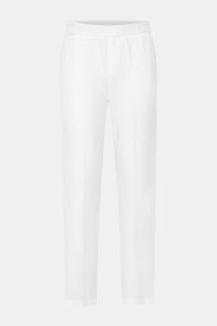 04651/ A trip in a bag Leinen-Jogpants 'Linen Pants' weiß, frontale Ansicht, reines Leinen, Tapered Fit, elastischer Bund, französische Taschen.