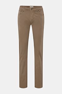 Front view of Jacob Cohen Baumwollhose 'Bard' graubraun slim fit pants in elastic, pure cotton with five-pocket style, button fly, tonal stitching, and pony hair leather patch.

Description: Setzen Sie auf modernen Luxus im Alltag: Die Five-Pocket-Hose