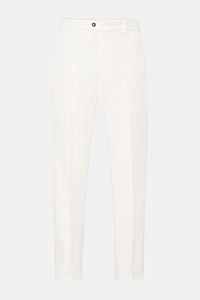 PT Torino Jogpants 'The Rebel' offwhite, frontale Ansicht, kurze, schmal zulaufende Baumwoll-Leinen-Hose mit elastischem Bund, Button Fly, Taschen, Saumaufschlag.