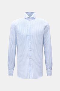 Finamore Business Hemd 'Sergio Napoli' Haifisch-Kragen hellblau/weiß gestreift