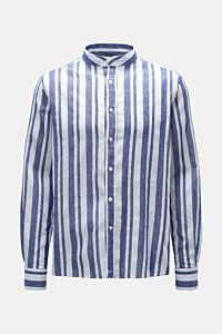 04651/ A trip in a bag Casual shirt 'Linen Stripe Guru' grandad-collar navy/white striped