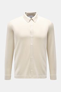 Lardini Seiden-Strickhemd creme, slim fit, feines Strickbild, Umlegekragen, glatte Knopfleiste, Saum doppelt gearbeitet, frontale Perspektive.