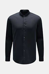 Emporio Armani Casual Hemd Grandad-Kragen dark navy, frontale Ansicht, leichter Stretch, Baumwoll-Microfaser-Mix, Regular Fit, Knopfleiste, Sportmanschette, gerundeter Saum.