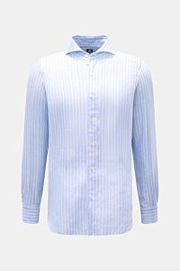 Finamore Linen shirt 'Sergio Gaeta' shark collar light blue/white striped