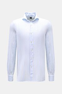 Finamore Linen shirt 'Sergio Gaeta' shark collar light blue/white striped