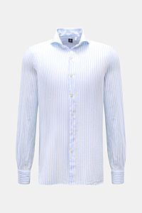 Finamore Leinenhemd 'Sergio Gaeta' Haifisch-Kragen hellblau/weiß gestreift