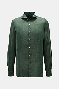 Finamore Leinenhemd 'Sergio Gaeta' Haifisch-Kragen dunkelgrün meliert