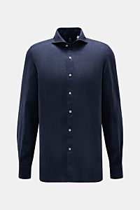 Finamore Linen shirt 'Sergio Gaeta' shark collar navy