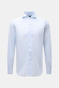 Finamore Seersucker-Hemd 'Sergio Gaeta' Haifisch-Kragen weiß/hellblau gestreift