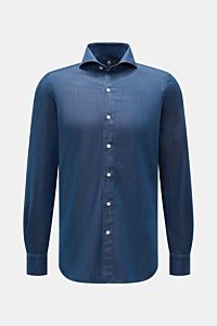 Finamore Jeanshemd 'Sergio Gaeta' Haifisch-Kragen dunkelblau