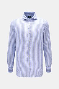 Borrelli Leinenhemd 'Ettore' Haifisch-Kragen blau/weiß gestreift