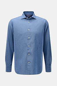 Guglielminotti Chambray shirt shark collar smoky blue