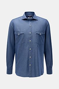 Guglielminotti Chambray shirt shark collar dark blue
