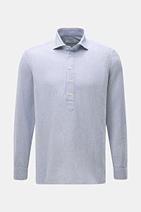 Guglielminotti Seersucker Popover-Hemd Haifisch-Kragen blau/weiß gestreift