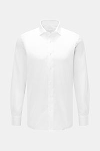 Guglielminotti Casual Hemd Haifisch-Kragen weiß, Slim Fit, reine Baumwolle, Frontansicht mit klassischer Knopfleiste und Sportmanschetten, gerundeter Saum