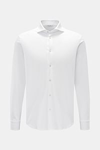 Stefan Brandt Jersey-Hemd 'Otis' Haifisch-Kragen weiß, Slim Fit, glatter Griff, Perlmuttknöpfe, Sportmanschette, frontal fotografiert.