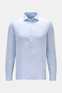 Giampaolo Popover linen shirt shark collar light blue/white striped
