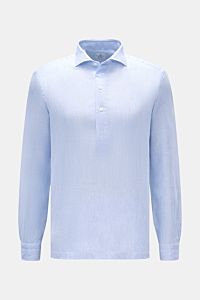 Giampaolo Popover-Leinenhemd Haifisch-Kragen hellblau/weiß gestreift