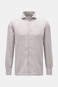 Giampaolo Casual Hemd Haifisch-Kragen graubraun/weiß gestreift