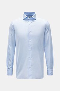 Giampaolo Oxford-Hemd Haifisch-Kragen hellblau, Slim Fit, reine Baumwolle, Haifisch-Kragen, französische Knopfleiste, Sportmanschette, Taillenabnäher, gerundeter Saum, Frontansicht.