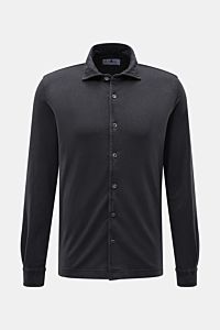 Frontal fotografiertes Della Ciana Piqué-Hemd Haifisch-Kragen dunkelgrau, Baumwoll-Piqué, vintage Look, Regular Fit, sportliche Details.