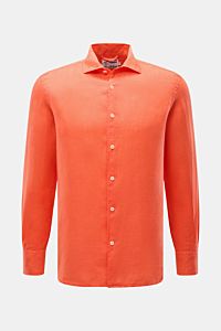 Vorderansicht des MC2 Saint Barth Leinenhemds 'Pamplona' Haifisch-Kragen orange, Slim Fit aus weichem, reinem Leinen mit klassischer Knopfleiste.