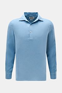 MC2 Saint Barth Popover-Leinenhemd 'Raphael' Haifisch-Kragen rauchblau, frontale Ansicht, leichtes Leinen, Regular Fit, französische Knopfleiste, klassische Manschette.