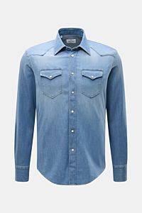Gherardi Chambray shirt Kent collar smoky blue