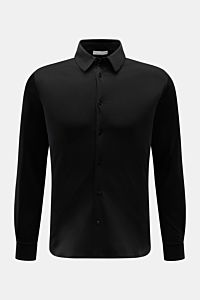 Kiefermann Jersey-Hemd 'Pius' Kent-Kragen schwarz, frontal fotografiert, Extra Slim Fit, mercerisierte Baumwolle, glatter Griff, dezenter Glanz.