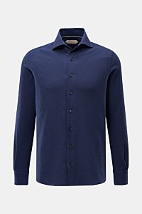 Aurélien Seersucker-Hemd Haifisch-Kragen dunkelblau