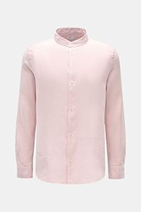 Frontale Ansicht des roséfarbenen 04651/ A trip in a bag Leinenhemd 'Linen Guru' Grandad-Kragen aus reiner Leinenqualität mit französischer Knopfleiste, kleiner Leistentasche und klassischer Sportmanschette, Regular Fit, weicher Griff, leichter Saumverlau