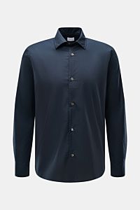 Front view of a navy long-sleeve shirt with buttons and slim collar, “04651/ A trip in a bag Casual shirt 'Cloudy Shirt' slim collar navy,” lightweight pure cotton fabric with classic barrel cuffs and slightly rounded hem.

