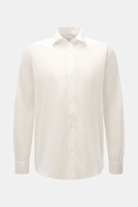 Front view of an off-white 04651/ A trip in a bag Casual shirt 'Cloudy Shirt' with slim collar, button placket, and long sleeves.

Description: Lightweight and comfortable for hot days: The casual shirt 'Cloudy Shirt' by 0