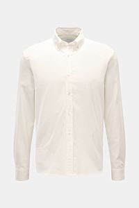Front view of 04651/ A trip in a bag Flanellhemd Button-Down-Kragen offwhite, a soft pure cotton shirt with button-down collar, regular fit, button placket, small piped pocket, classic sport cuffs, and slightly rounded hem, designed for exclusive comfort 