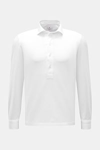 Giampaolo Jersey Popover-Hemd Haifisch-Kragen weiß, frontal fotografiert, aus leichter Baumwoll-Jersey, Regular Fit, Perlmuttknöpfe, Sportmanschette.