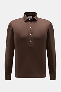 Giampaolo Jersey Popover-Hemd Haifisch-Kragen braun, frontale Ansicht, Baumwoll-Jersey, Regular Fit, Perlmuttknöpfe, Sportmanschette, gerader Saum.