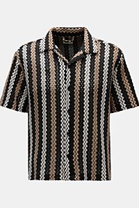 Percival Kurzarmhemd 'Wade' Kubanischer Kragen schwarz/hellgrau/taupe gestreift