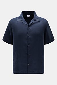 04651/ A trip in a bag Leinen-Kurzarmhemd Kubanischer Kragen navy