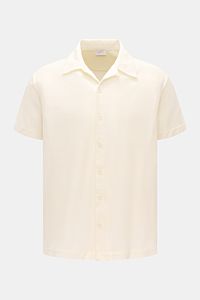 04651/ A trip in a bag Frottee-Kurzarmhemd 'Terry Cuba' weiß, frontale Ansicht, Regular Fit, kubanischer Kragen, Baumwoll-Frottee, weich, mit Knopfleiste.