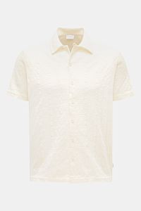 04651/ A trip in a bag Jersey-Kurzarmhemd 'Abstract' Kubanischer Kragen creme