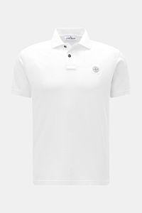 Stone Island Jersey-polo shirt white shown from the front, lightweight cotton jersey, slim fit, soft feel, two-button placket, fabric label.