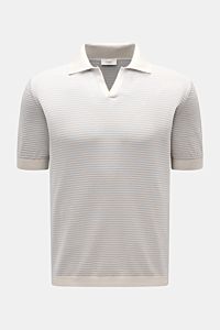 Agnona Kurzarm-Strickpolo hellgrau/beige/hellblau gestreift