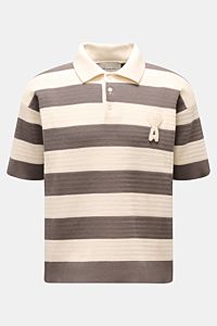 Ami Paris Kurzarm-Strickpolo grau/creme gestreift