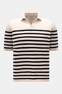 Iris von Arnim Kurzarm-Strickpolo 'Ameca' beige/dark navy gestreift