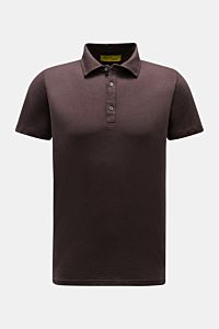 Front view of a B.F. Knitwear Jersey polo shirt dark brown with classic collar, slim fit, pure cotton, and soft feel. Uncomplicated classic: This jersey polo shirt by B.F. KNITWEAR is a versatile basic for the warmer months. Pure cotton, soft feel, slim f